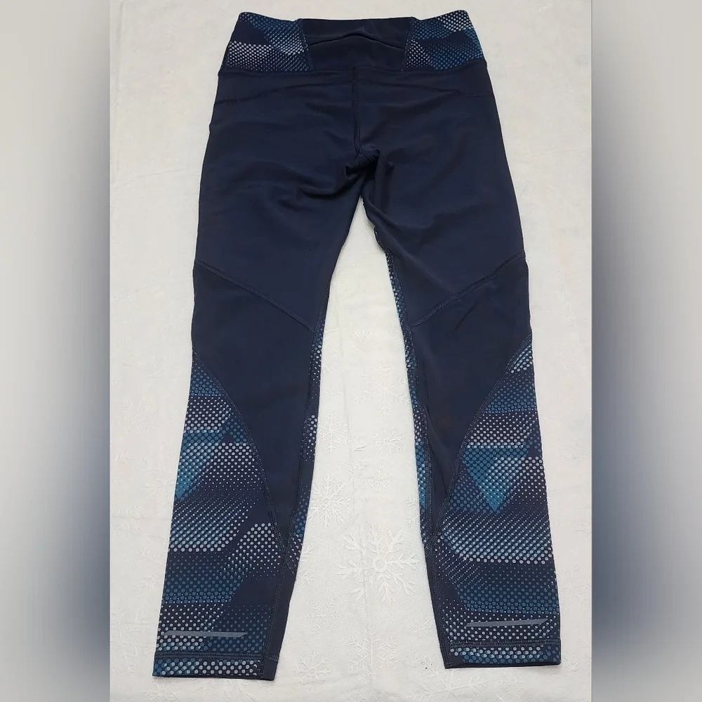 Athleta women navy blue speckled print mesh stretch workout yoga leggings size s - Picture 2 of 9